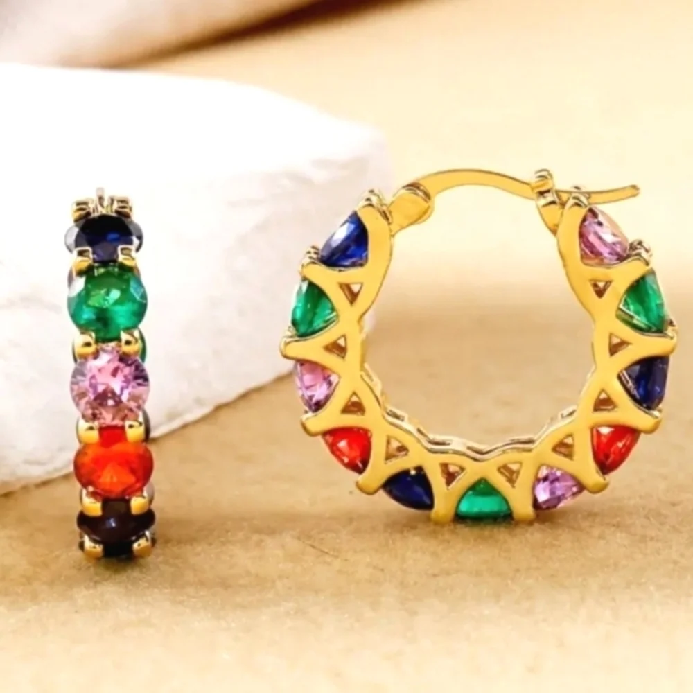 Multicolor Gemstone Hoop Earrings
